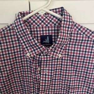 johnnie-O Men's Casual Blue and Pink Plaid Shirt
